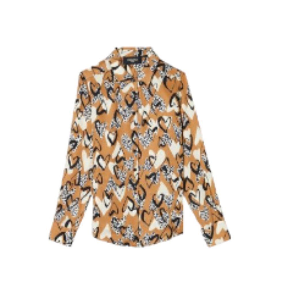 Paule Ka Heart-Print Blouse In Brown 38 NWT